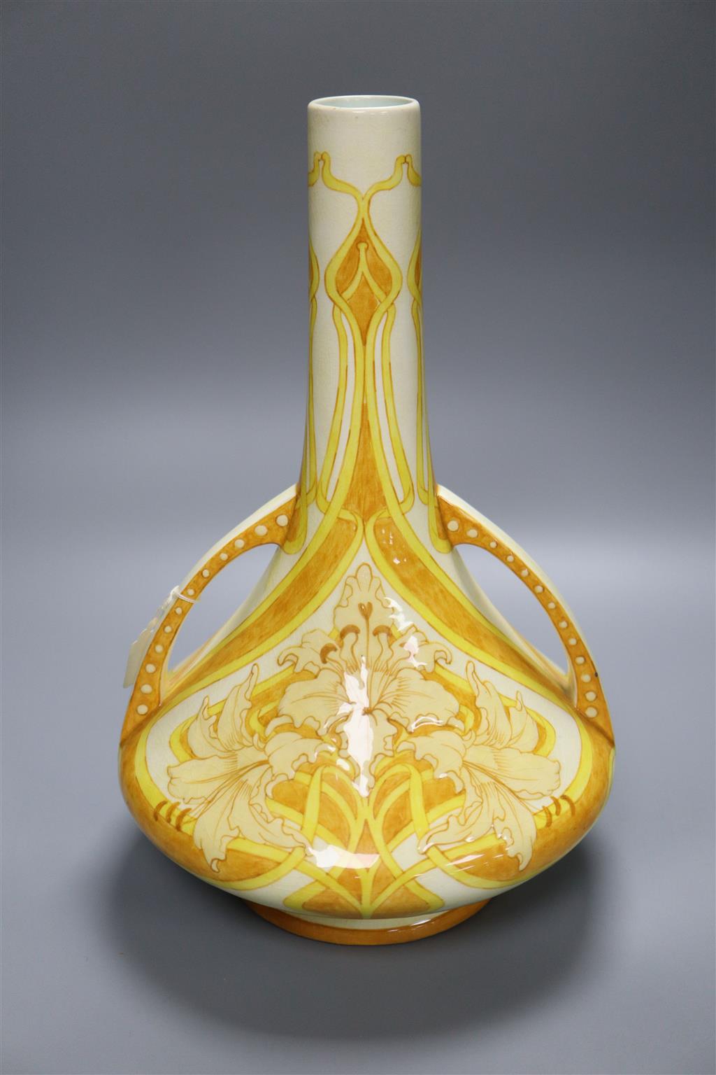 A Boch Freres yellow glazed vase, 38cm